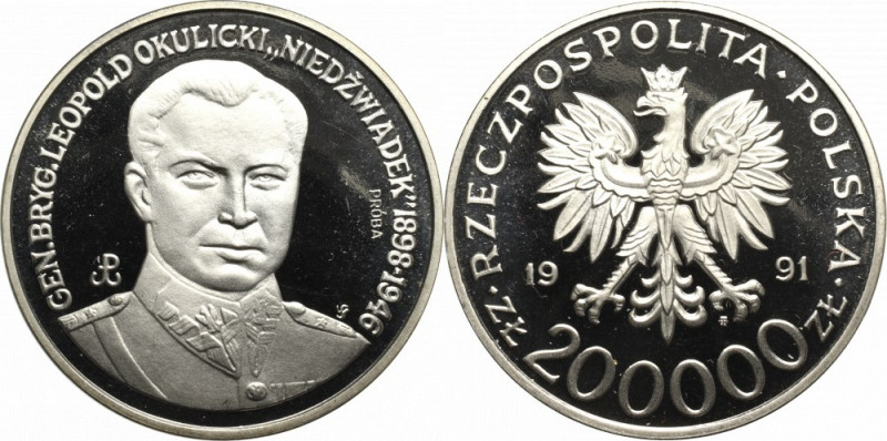 III RP, 200.000 złotych 1991 Gen. Okulicki 'Niedźwiadek' - Próba Ni Znakomity, m...