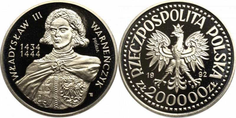 III RP, 200.000 złotych 1992 Władysław III Warneńczyk - półpostać próba Ni Menni...