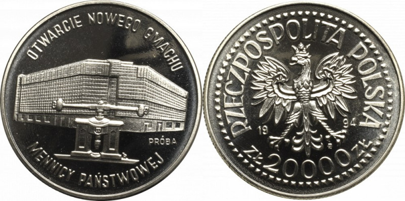 III RP, 20.000 złotych 1994 Otwarcie nowego gmachu Mennicy - Próba Ni Menniczy e...