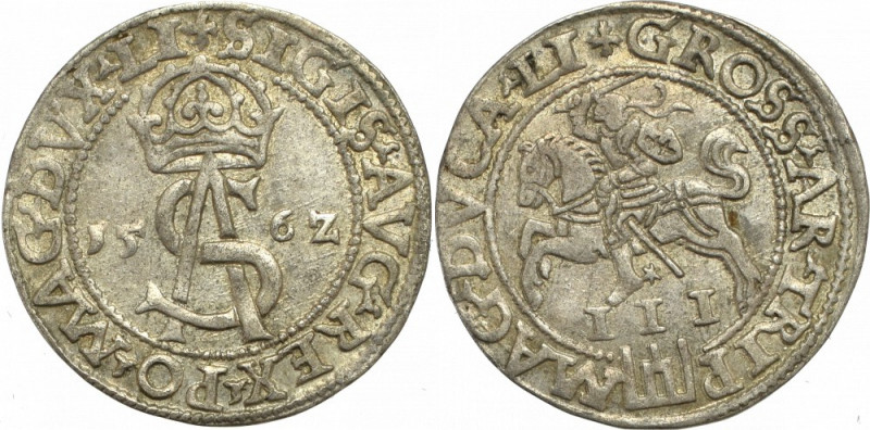 Sigismund II Augustus, 3 groschen 1562, Vilnius - LI/LI Bardzo ładny egzemplarz....