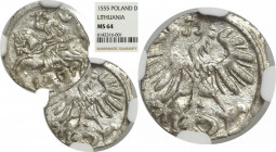 Sigismund II Augustus, Denarius 1555, Vilnius - NGC MS64 2-MAX R2/R3