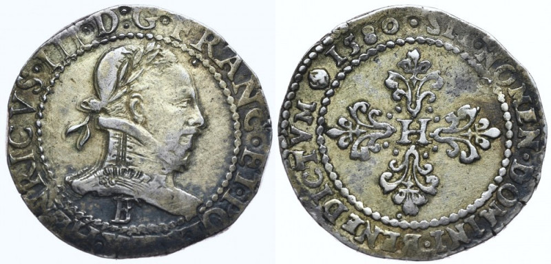 France, Henri III, Franc 1580 Rouen Bardzo ładny, centryczny w pełni czytelny eg...