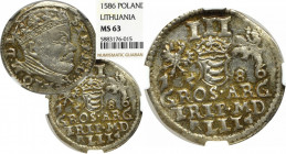 Stephan Bathory, 3 groschen 1586, Vilnius - NGC MS63 MAX