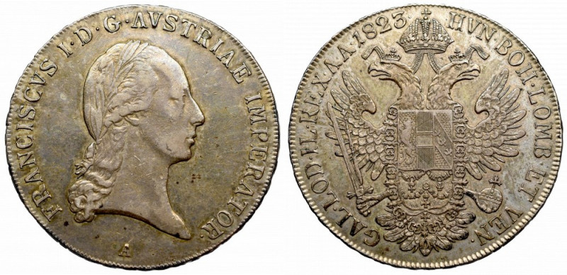 Austria, Franz I, Thaler 1823 A, Vienna Obverse: Laureate portrait right, long h...