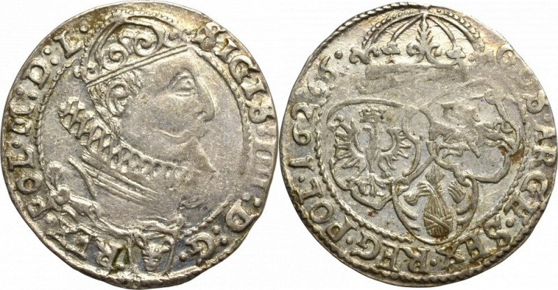 Sigismund III, 6 groschen 1626, Cracow Piękny, okołomenniczy egzemplarz. Podwójn...