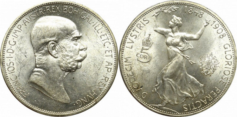 Austria, Franz Joseph, 5 corona 1908 Obverse: The bust of Franz Joseph I facing ...