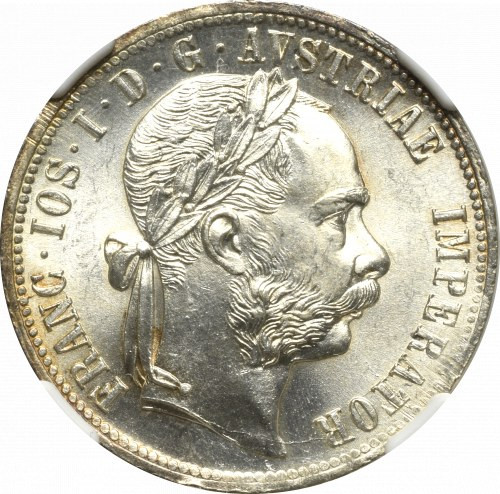 Austria, Franz Joseph, 1 florin 1879 - NGC MS63+ Piękny, menniczy egzemplarz. Wy...