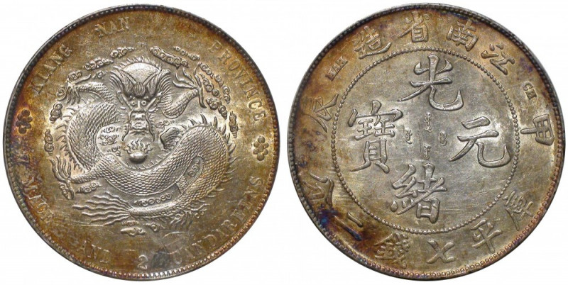 China, Yuan 1904, Kiangnan Province Piękny okołomenniczy dolar w obustronnej zło...