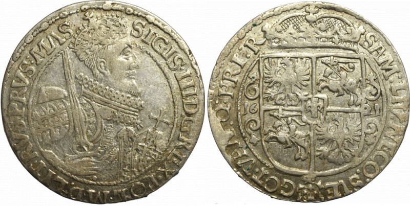 Sigismund III, 18 groschen 1621 PRVS M, Bromberg Piękny egzemplarz z połyskiem i...