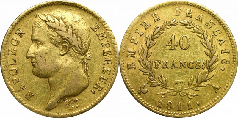 France, Napoleon I Bonaparte, 40 francs 1811 Obiegowy egzemplarz wysokiego nomin...