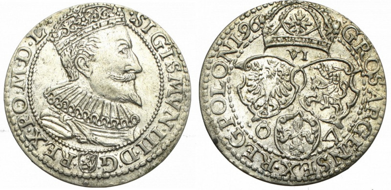 Sigismund III, 6 groschen 1596, Marienburg Piękny egzemplarz z pierwszego roczni...