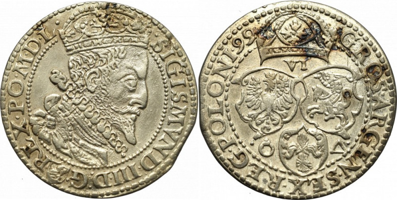 Sigismund III, 6 groschen 1599, Marienburg Bardzo ładny egzemplarz szóstaka malb...