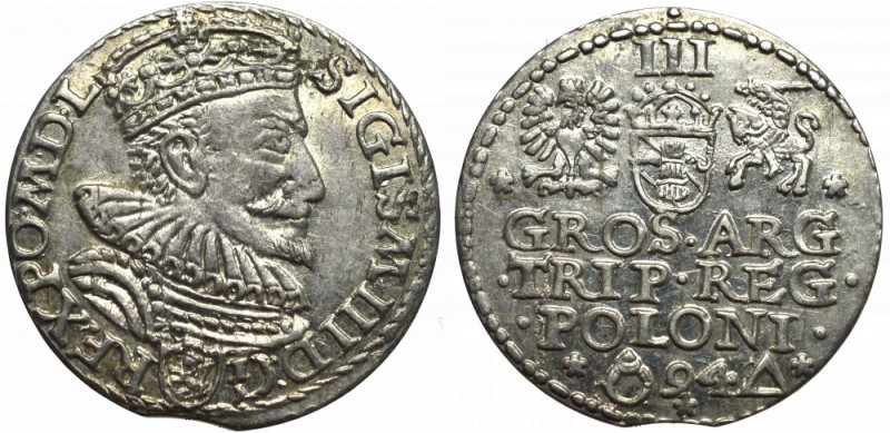 Sigismund III Vasa, 3 groschen 1594, Marienburg 
 Awers: popiersie królewskie w...