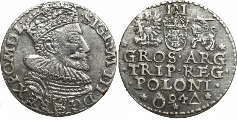 Sigismund III Vasa, 3 groschen 1594, Marienburg Ładny egzemplarz z resztkami poł...