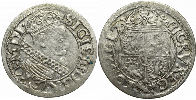 Sigismund III, 3 kreuzer 1617, Cracow Bardzo atrakcyjny egzemplarz. Awers: ukoro...