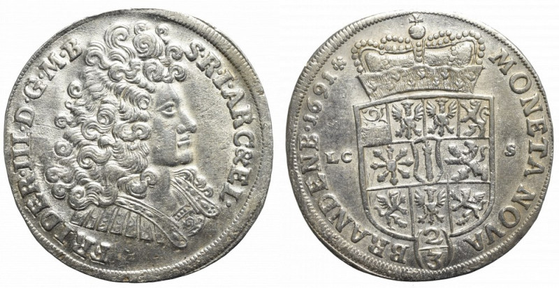 Germany, Brandenburg-Prussia, Friedrich III, 2/3 Thaler 1691 Bardzo ładna pruska...