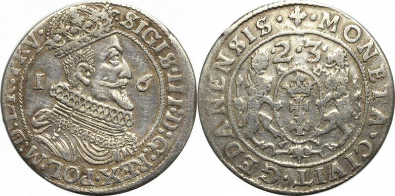 Sigismund III, 18 groschen 1623, Danzig Obiegowy egzemplarz. Odmiana z końcówką ...