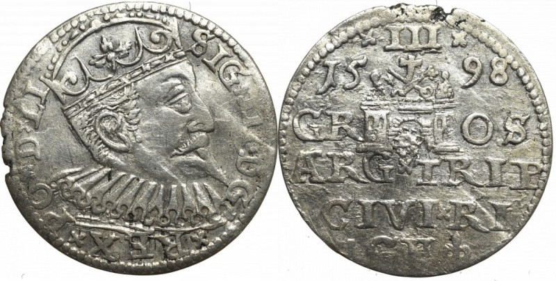 Sigismund III, 3 groschen 1598, Riga Ładny, obiegowy egzemplarz. 
Reference: Ig...