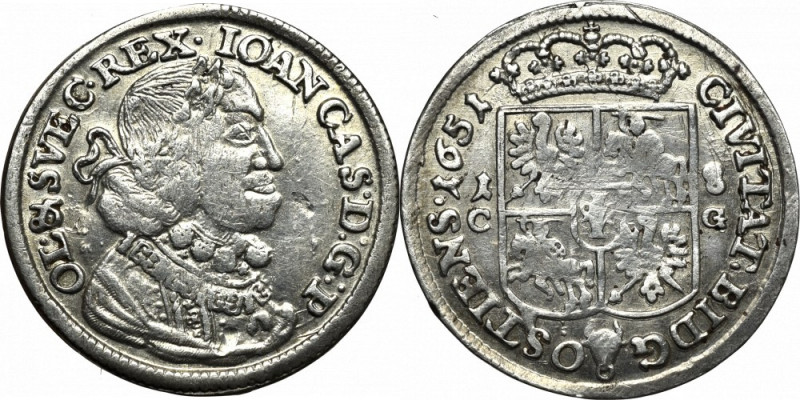 John II Casimir, 18 groschen 1651, Bromberg Ort bydgoski o znakomitej prowenienc...