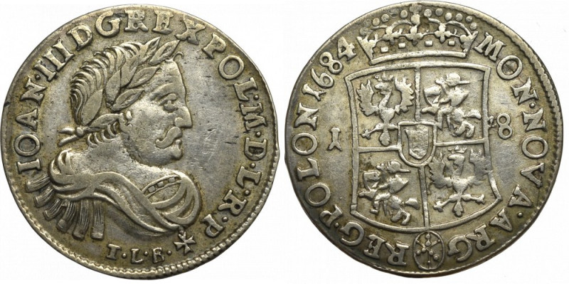 John III Sobieski, 18 groschen 1684, Bromberg Bardzo ładny egzemplarz. 
Referen...