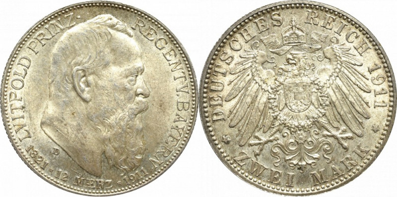 Germany, Bayern, 2 mark 1911 - 90th anniversary of the prince regent Wyśmienity ...