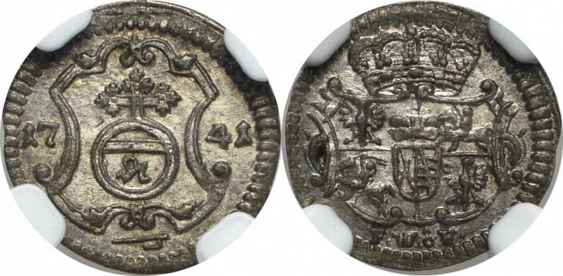 Germany, Saxony, Frierich August II, Heller 1741 - NGC MS64 Świetna mennicza szt...