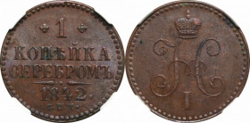 Russia Nicholas I, Silver kopeck 1842 NGC AU55 BN