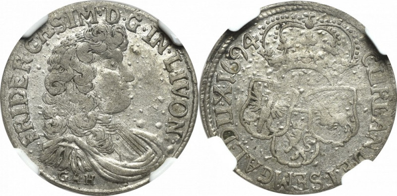 Duchy of Courland, Friedrich Casimir, 6 groschen 1694, Mitau Piękny, wyselekcjon...