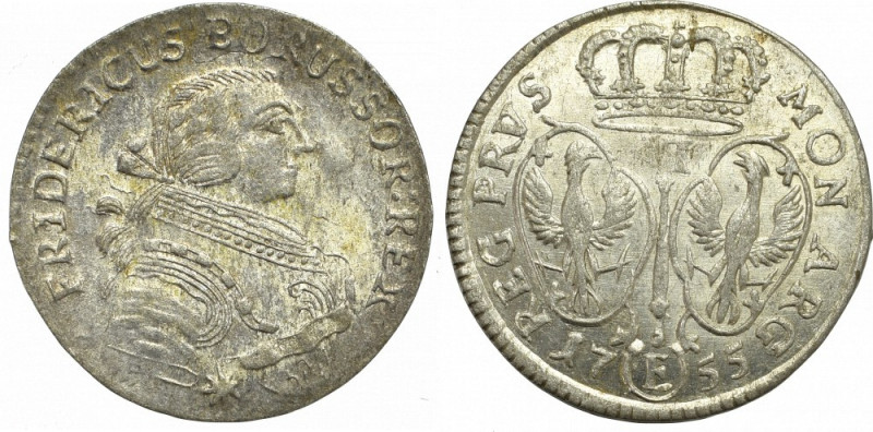 Germany, Preussen, Friedrich II, 6 groschen 1755, Konigsberg Ładny egzemplarz, p...