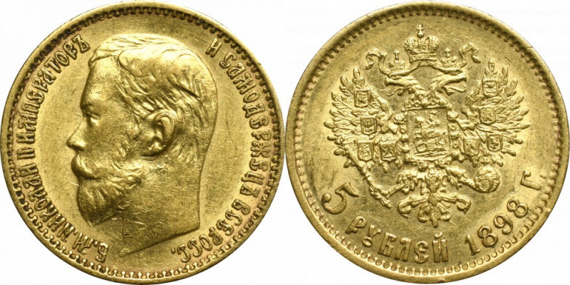 Russia, Nicholas II, 5 rouble 1898 AГ Bardzo ładny egzemplarz. Drugi rocznik bic...