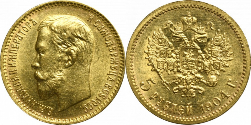 Russia, Nicholas II, 5 rouble 1904 AP Wyśmienity, menniczy egzemplarz z mnóstwem...