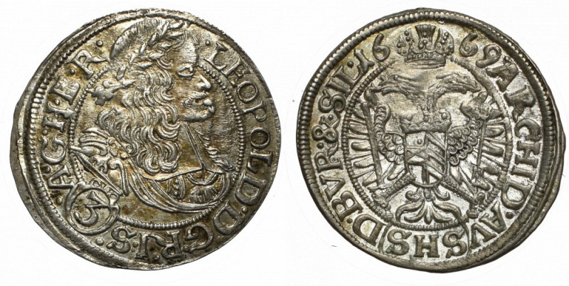 Schlesien under Habsbourg, Leopold I, 3 kreuzer 1669, Breslau Piękny, menniczy e...