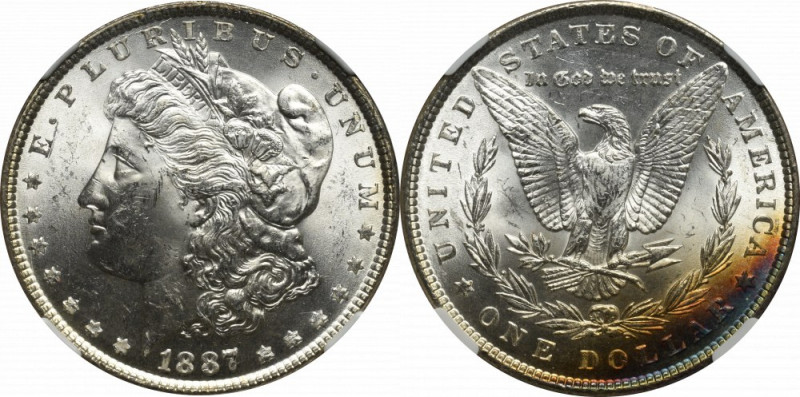 USA, Morgan Dollar 1887 - NGC MS63 Piękny menniczy egzemplarz z doskonale zachow...