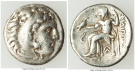 MACEDONIAN KINGDOM. Philip III Arrhidaeus (323-317 BC). AR drachm (16mm, 4.14 gm, 6h). VF, scratches. Lampsacus. Head of Heracles right, wearing lion ...