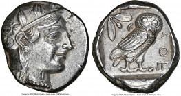 ATTICA. Athens. Ca. 455-440 BC. AR tetradrachm (25mm, 17.14 gm, 2h). NGC AU 5/5 - 4/5. Early transitional issue. Head of Athena right, wearing crested...