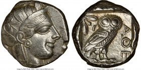 ATTICA. Athens. Ca. 440-404 BC. AR tetradrachm (23mm, 17.20 gm, 1h). NGC Choice AU 5/5 - 4/5. Mid-mass coinage issue. Head of Athena right, wearing ea...