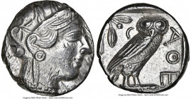 ATTICA. Athens. Ca. 440-404 BC. AR tetradrachm (23mm, 17.18 gm, 8h). NGC Choice AU 5/5 - 4/5. Mid-mass coinage issue. Head of Athena right, wearing ea...