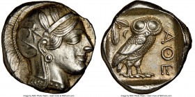 ATTICA. Athens. Ca. 440-404 BC. AR tetradrachm (25mm, 17.20 gm, 7h). NGC Choice AU 5/5 - 4/5. Mid-mass coinage issue. Head of Athena right, wearing ea...