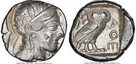 ATTICA. Athens. Ca. 440-404 BC. AR tetradrachm (23mm, 17.16 gm, 2h). NGC Choice AU 4/5 - 5/5. Mid-mass coinage issue. Head of Athena right, wearing ea...