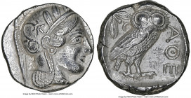 ATTICA. Athens. Ca. 440-404 BC. AR tetradrachm (23mm, 17.09 gm, 4h). NGC Choice AU 5/5 - 3/5. Mid-mass coinage issue. Head of Athena right, wearing ea...