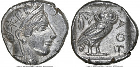 ATTICA. Athens. Ca. 440-404 BC. AR tetradrachm (24mm, 17.18 gm, 6h). NGC AU 5/5 - 4/5. Mid-mass coinage issue. Head of Athena right, wearing earring, ...