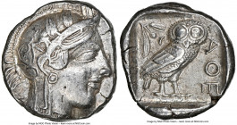 ATTICA. Athens. Ca. 440-404 BC. AR tetradrachm (24mm, 17.15 gm, 1h). NGC AU 5/5 - 4/5. Mid-mass coinage issue. Head of Athena right, wearing earring, ...