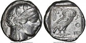 ATTICA. Athens. Ca. 440-404 BC. AR tetradrachm (24mm, 17.17 gm, 12h). NGC AU 4/5 - 4/5. Mid-mass coinage issue. Head of Athena right, wearing earring,...