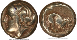 LESBOS. Mytilene. Ca. 412-378 BC. EL sixth-stater or hecte (9mm, 2.54 gm, 2h). NGC VF 5/5 - 5/5. Head of Ariadne left, wearing earring and necklace, h...