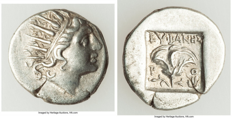 CARIAN ISLANDS. Rhodes. Ca. 88-84 BC. AR drachm (15mm, 2.22 gm, 12h). XF. Plinth...