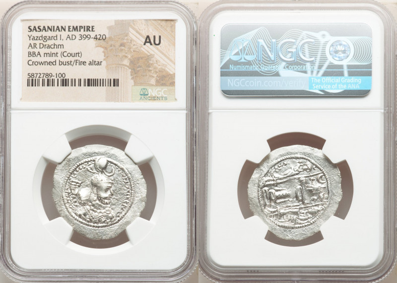 SASANIAN KINGDOM. Yazdgard (Yazdgird) I (AD 399-420). AR drachm (28mm, 2h). NGC ...