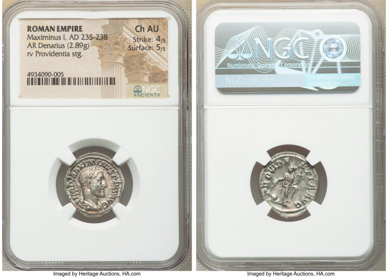 Maximinus I (AD 235-238). AR denarius (20mm, 2.89 gm, 1h). NGC Choice AU 4/5 - 5...