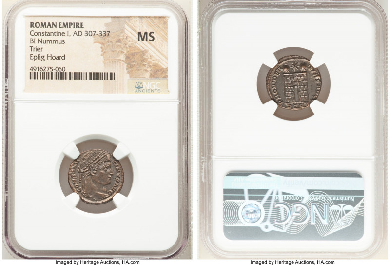 Constantine I the Great (AD 307-337). AE3 or BI nummus (18mm, 6h). NGC MS. Trier...