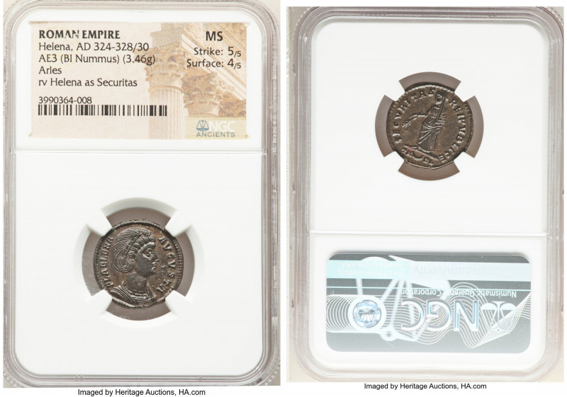 Helena (AD 324-328/30). AE3 or BI nummus (19mm, 3.46 gm, 7h). NGC MS 5/5 - 4/5. ...