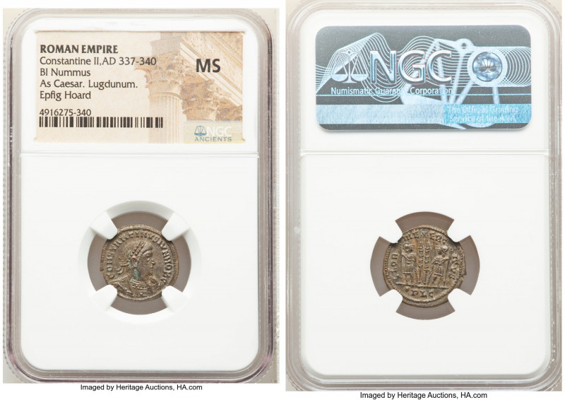 Constantine II, as Caesar (AD 337-340). AE3 or BI nummus (17mm, 12h). NGC MS. Lu...